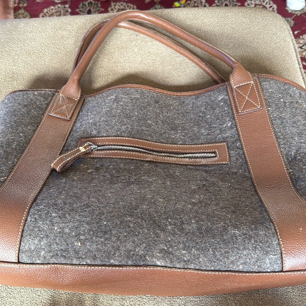 Modusrio Alice grey wool blend and brown leather trim tote bag (TD)